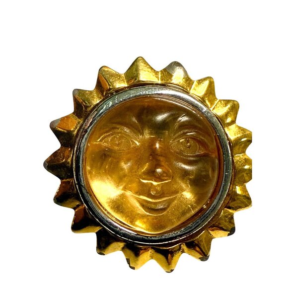 Anne Klein Gold-Tone Smiling Sun Face Clip Ons Earrings Rare - Picture 4 of 10